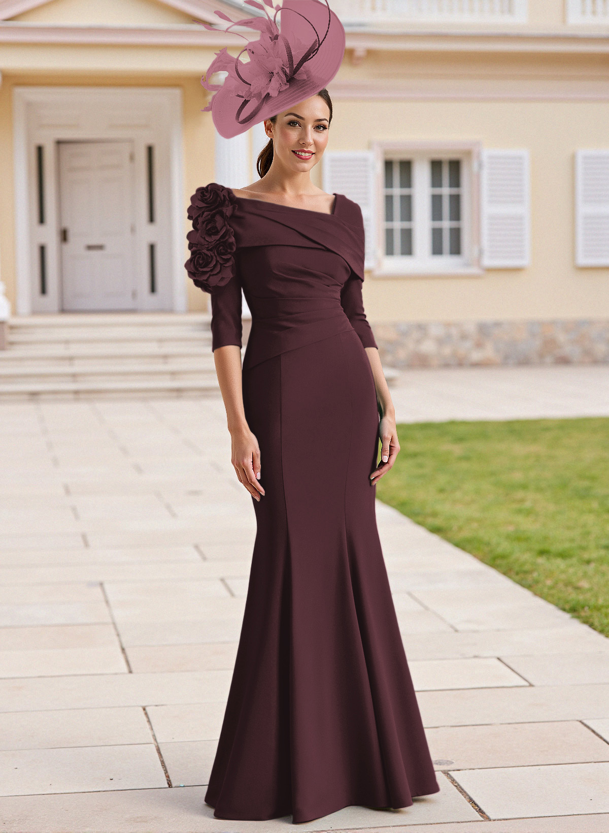 Flattering Asymmetrical Flower(s) Neckline Mermaid Elastic Satin Mother Of The Bride Dresses