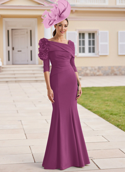 Flattering Asymmetrical Flower(s) Neckline Mermaid Elastic Satin Mother Of The Bride Dresses