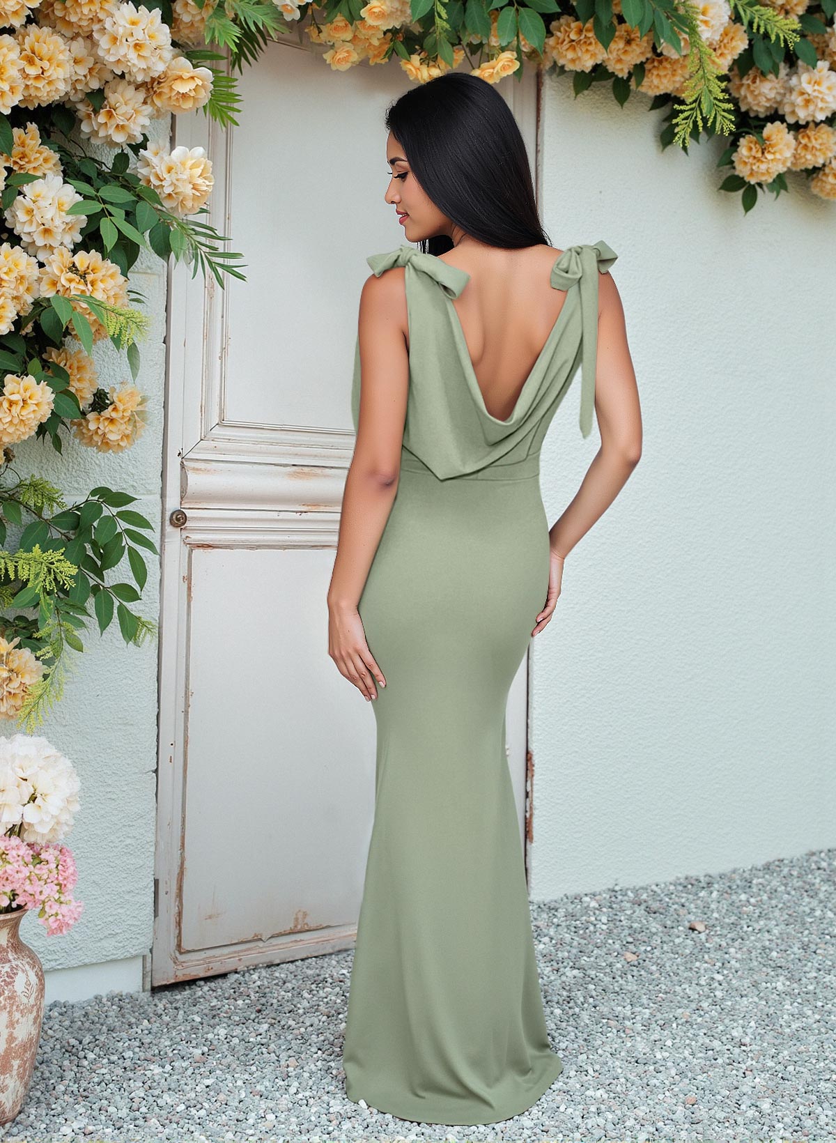 Cowl Neck Sleeveless Floor-Length Bridesmaid Dresses, image 2