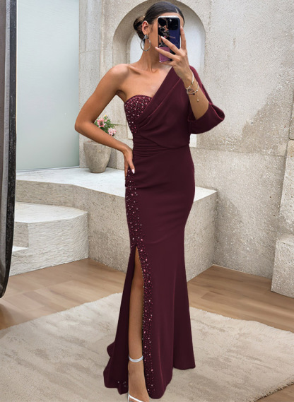 One-Shoulder Luxury Beading Trumpet/Mermaid Mother Of The Bride Dresses