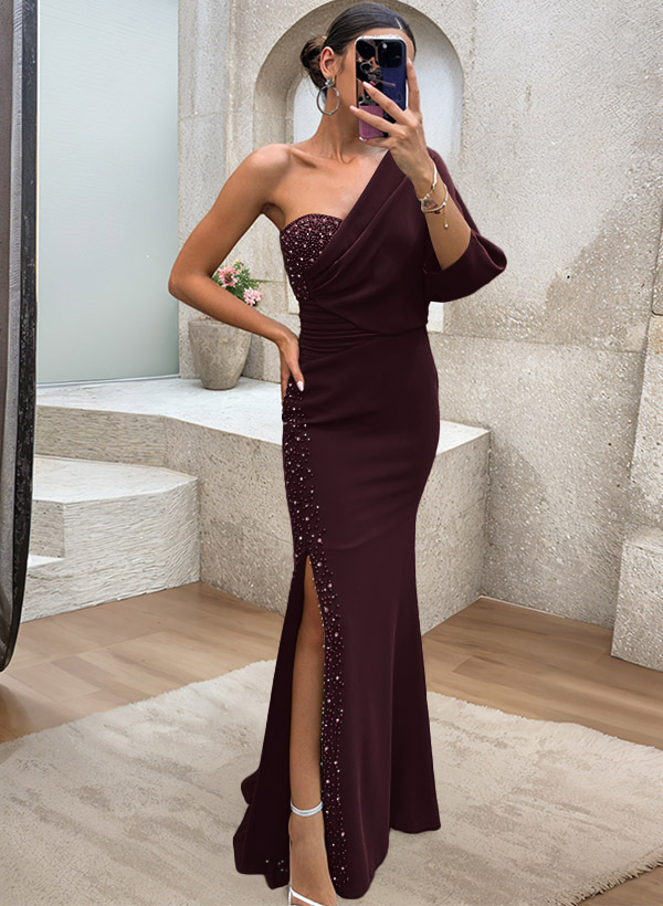 One-Shoulder Luxury Beading Trumpet/Mermaid Mother Of The Bride Dresses