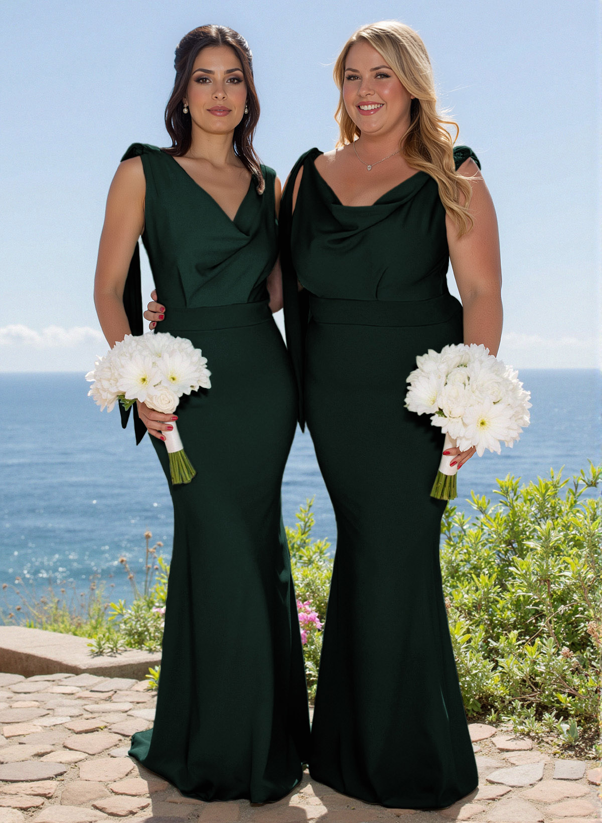 Elegant Cowl Neck Cowl Back Sweep Train Elastic Satin Bridesmaid Dresses, image 7