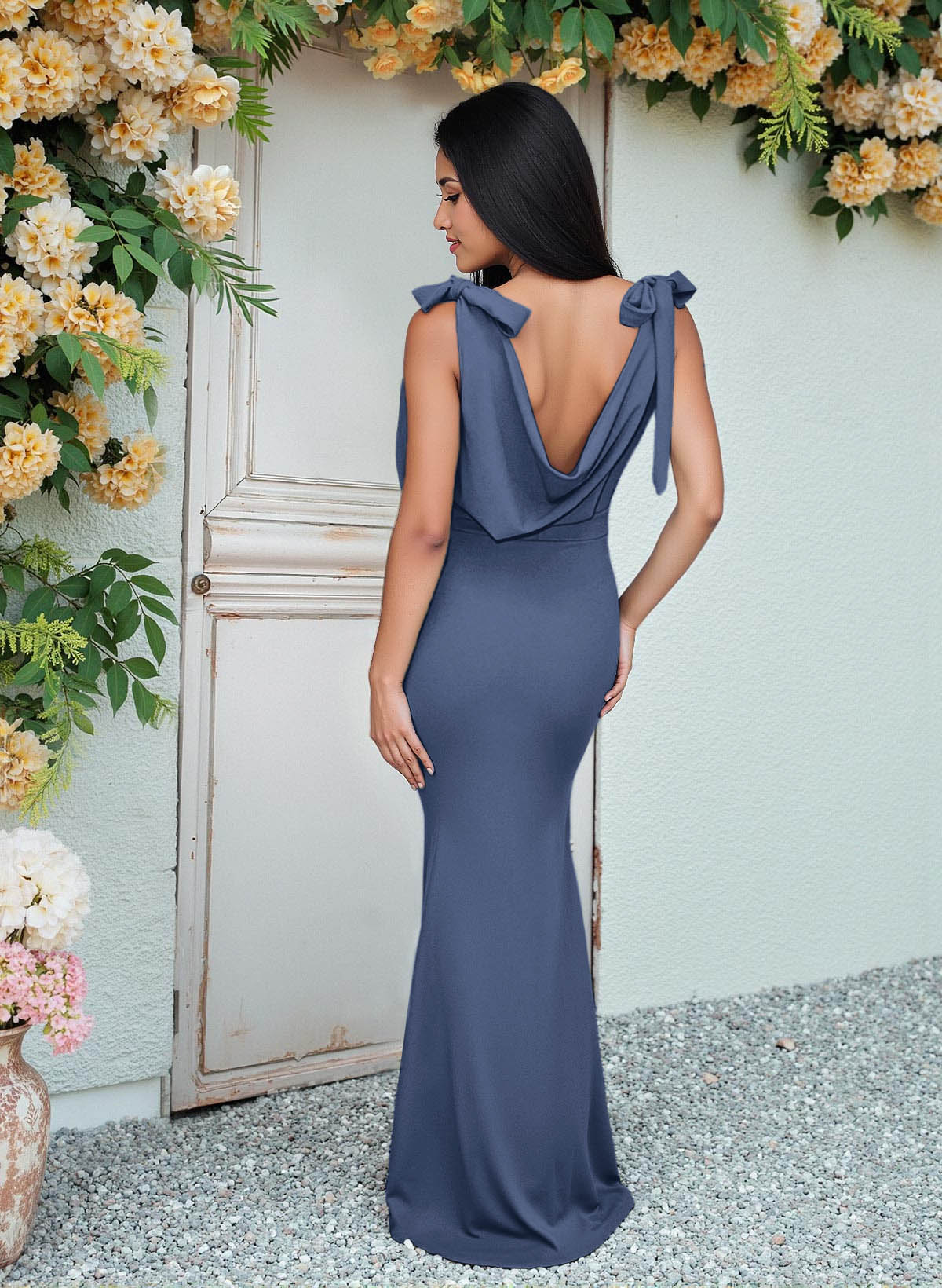 Cowl Neck Sleeveless Floor-Length Bridesmaid Dresses, image 14