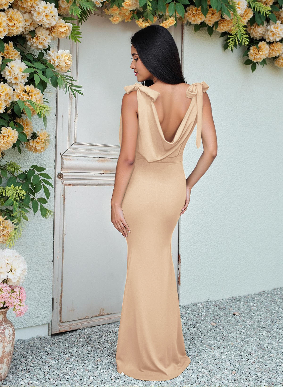 Cowl Neck Sleeveless Floor-Length Bridesmaid Dresses, image 6