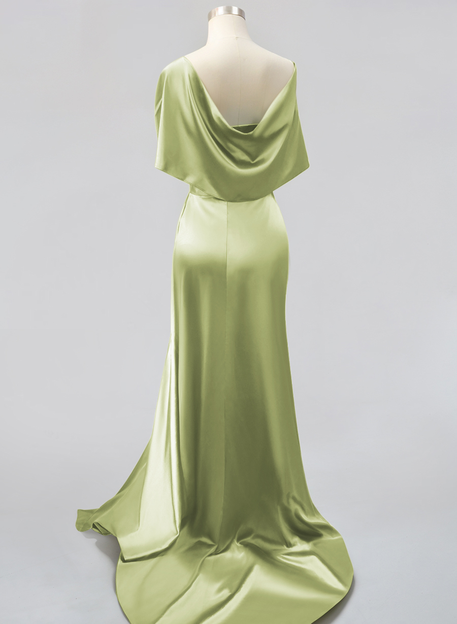 Whimsical Bow Wrap Asymmetric Silk Like Satin Bridesmaid Dresses With Front Slit, product image 198