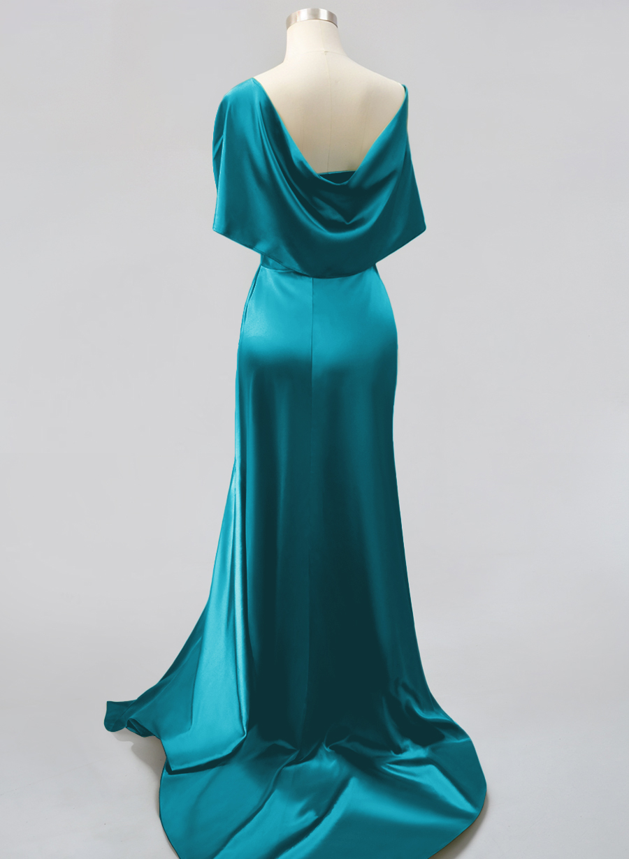 Whimsical Bow Wrap Asymmetric Silk Like Satin Bridesmaid Dresses With Front Slit, product image 202