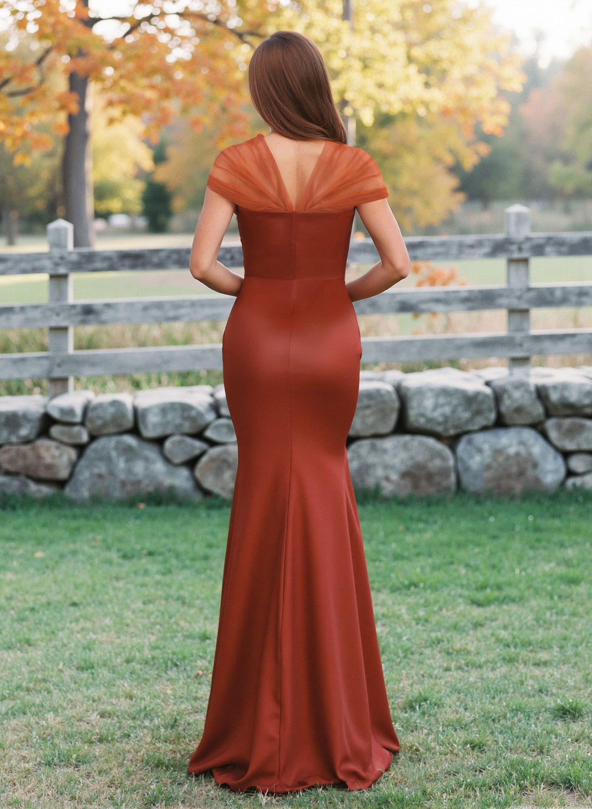 Elegant V-Neck Floor-Length Mermaid Satin/Tulle Bridesmaid Dresses, product image 3