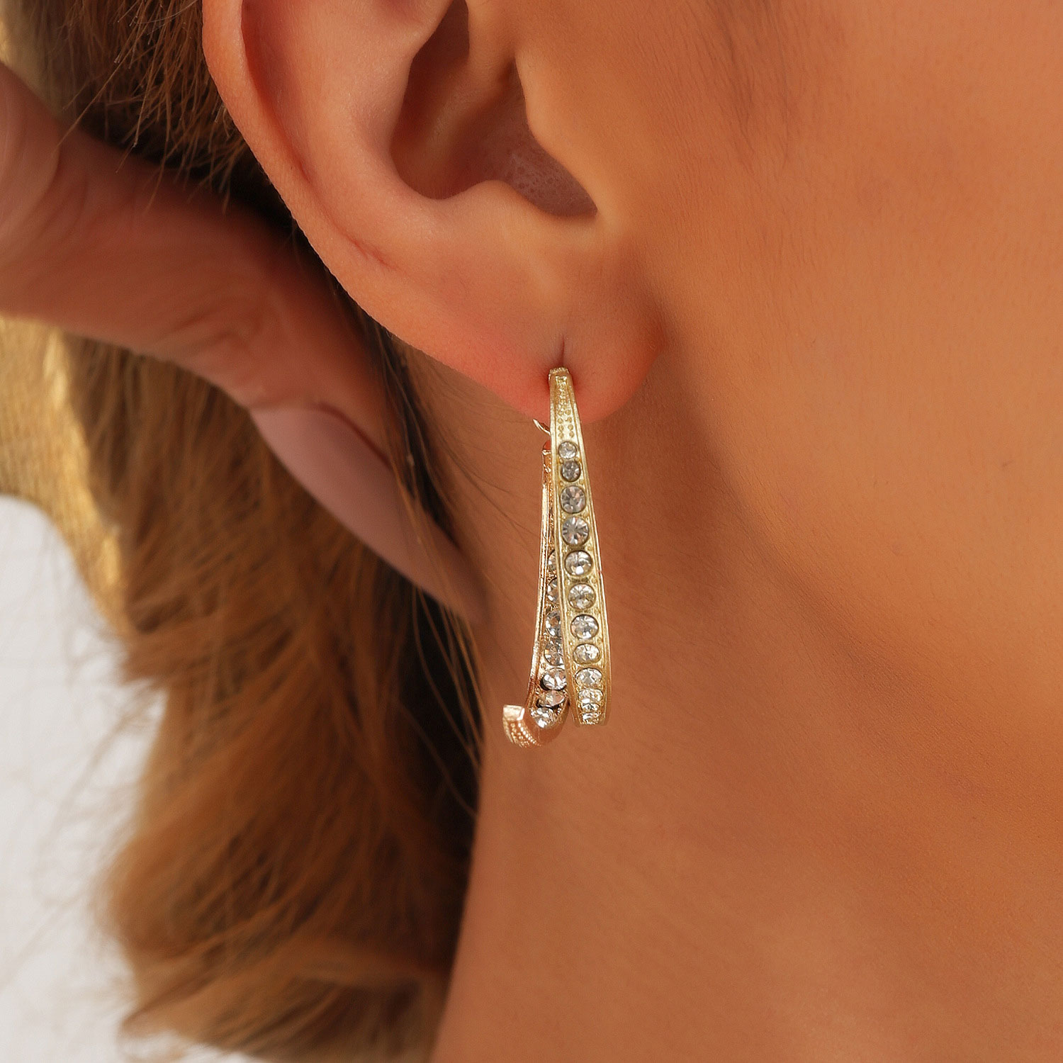 Simple Rhinestone Geometric Drop Earrings