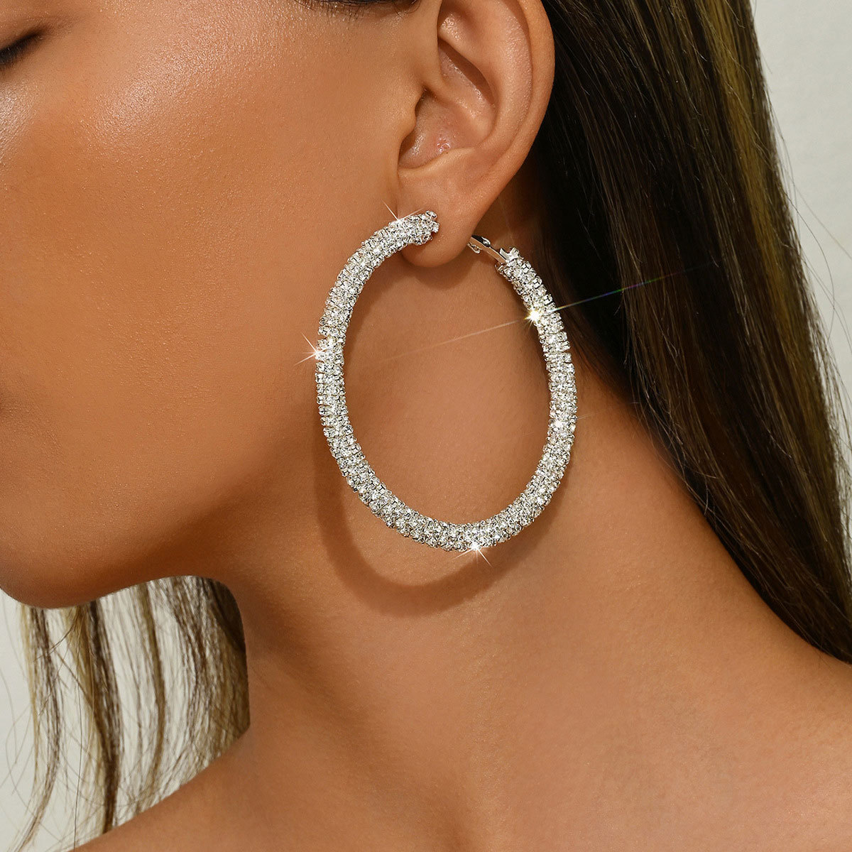 Simple Delicate Full Rhinestone Hoop Earrings