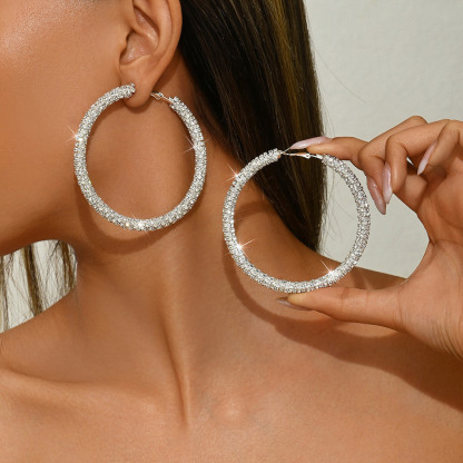 Simple Delicate Full Rhinestone Hoop Earrings