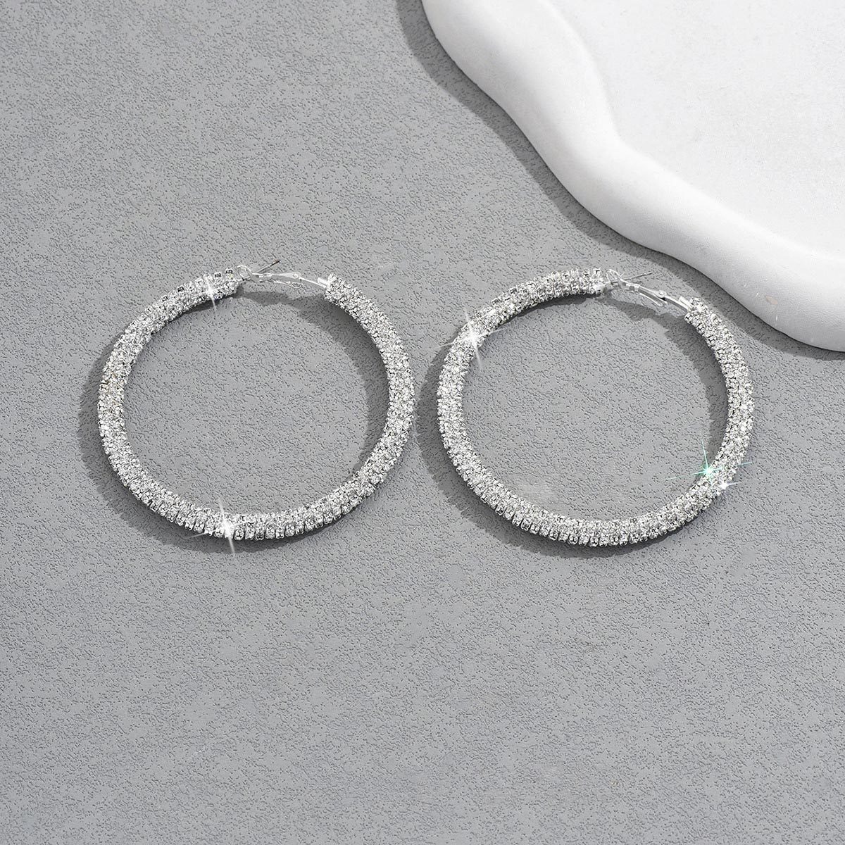 Simple Delicate Full Rhinestone Hoop Earrings