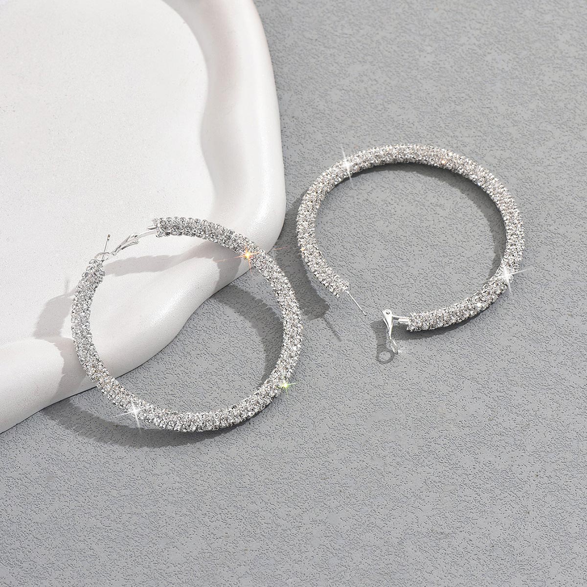Simple Delicate Full Rhinestone Hoop Earrings