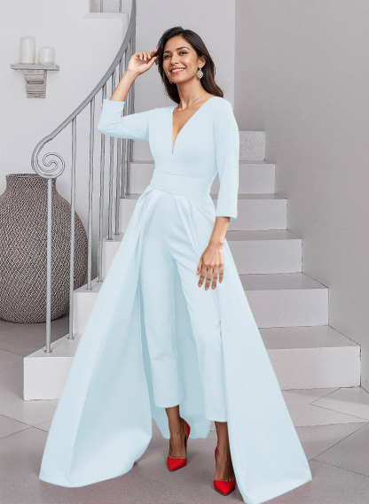 Unique V-Neck Overskirt Ankle-Length Crepe Chiffon Mother Of The Bride Dresses