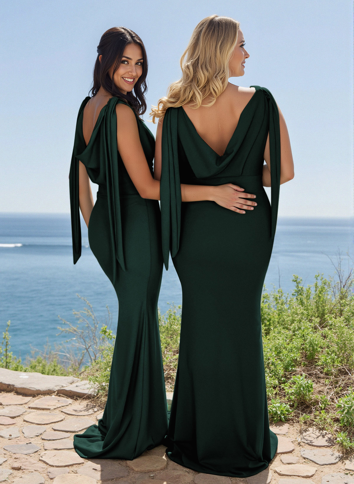Elegant Cowl Neck Cowl Back Sweep Train Elastic Satin Bridesmaid Dresses, image 8