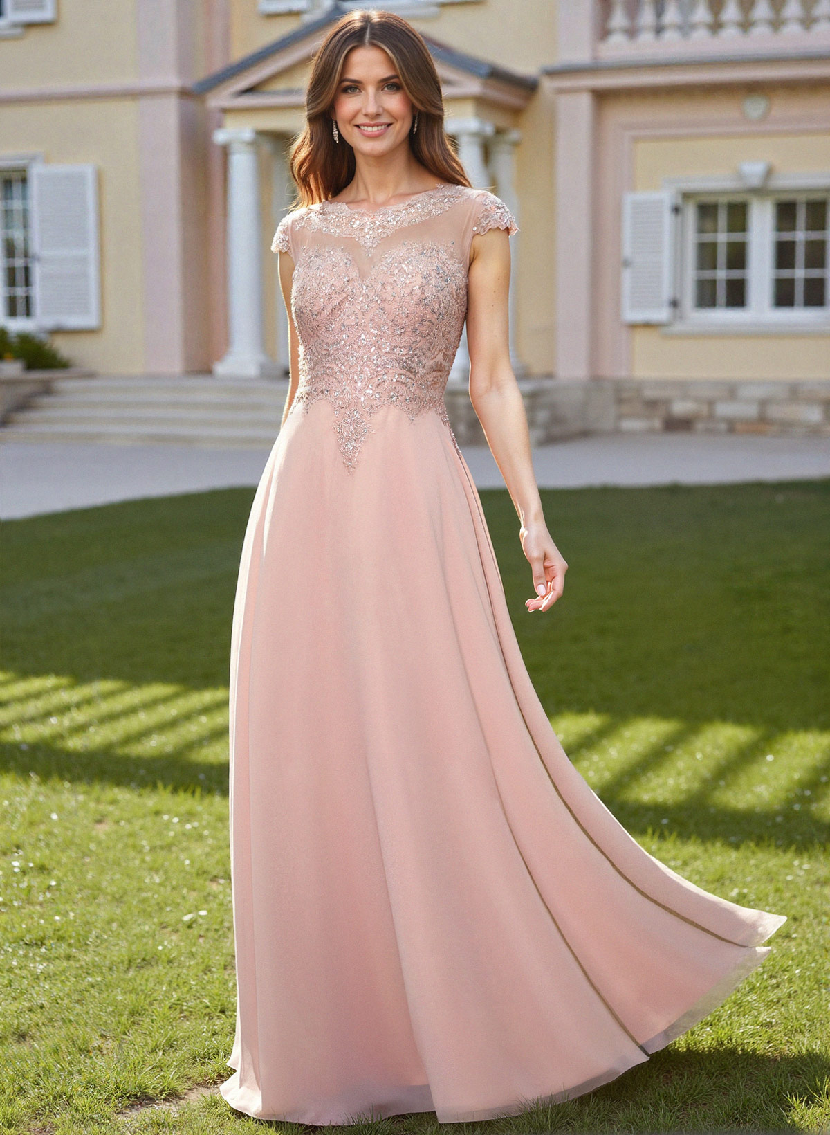 Sheath/Column Scoop Neck Floor-Length Lace/Chiffon Mother Of The Bride Dresses With Appliques Lace