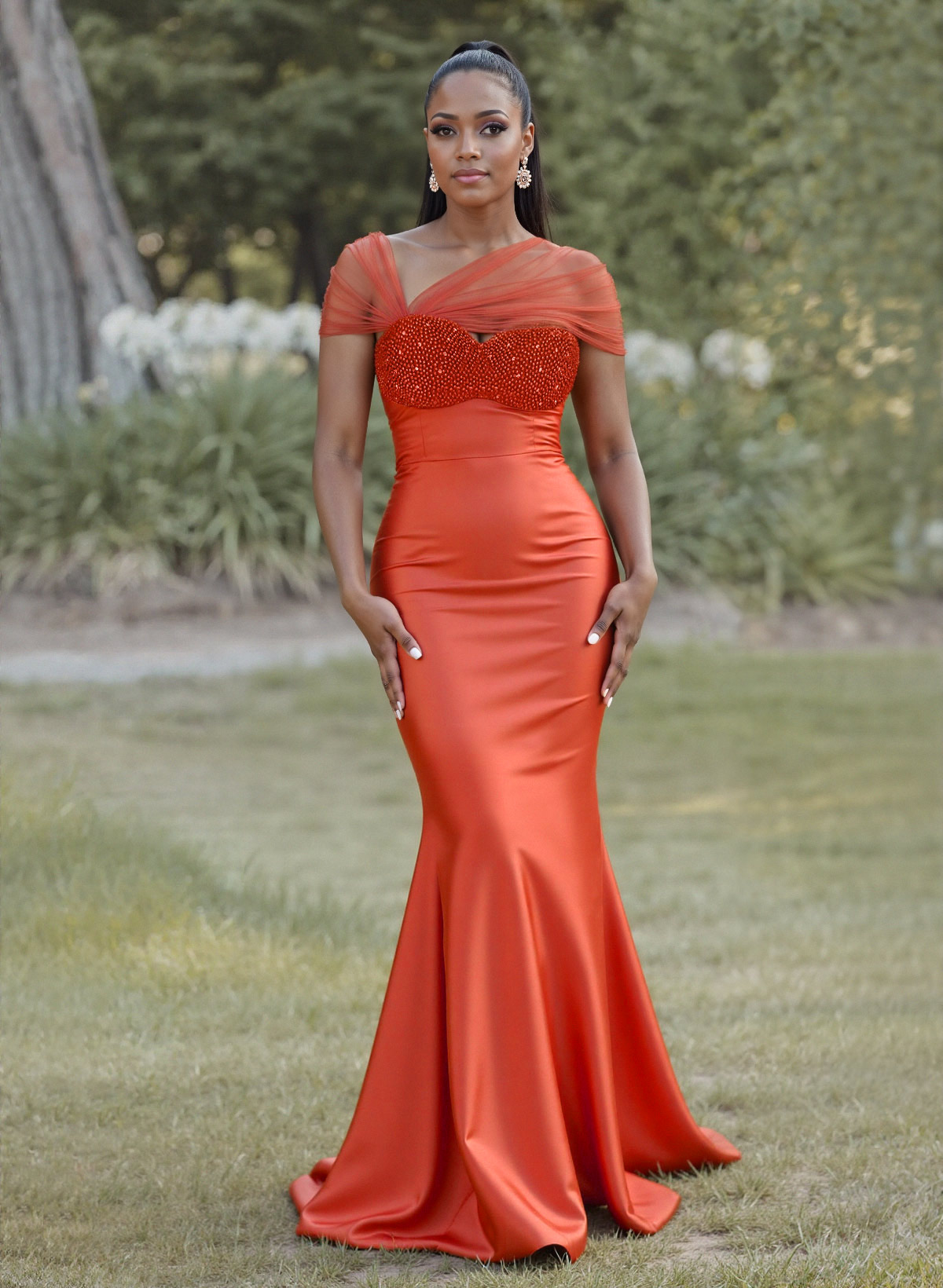 Elegant Trumpet/Mermaid Sweetheart Floor-Length Charmeuse Bridesmaid Dresses With Beading, product image 2