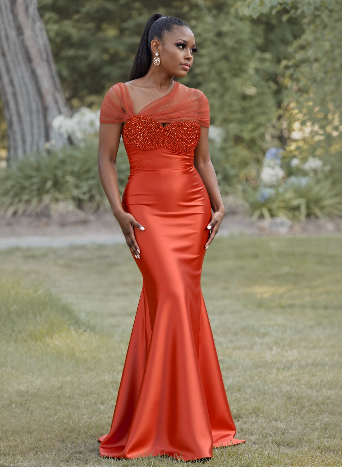 Elegant Trumpet/Mermaid Sweetheart Floor-Length Charmeuse Bridesmaid Dresses With Beading, product image 3