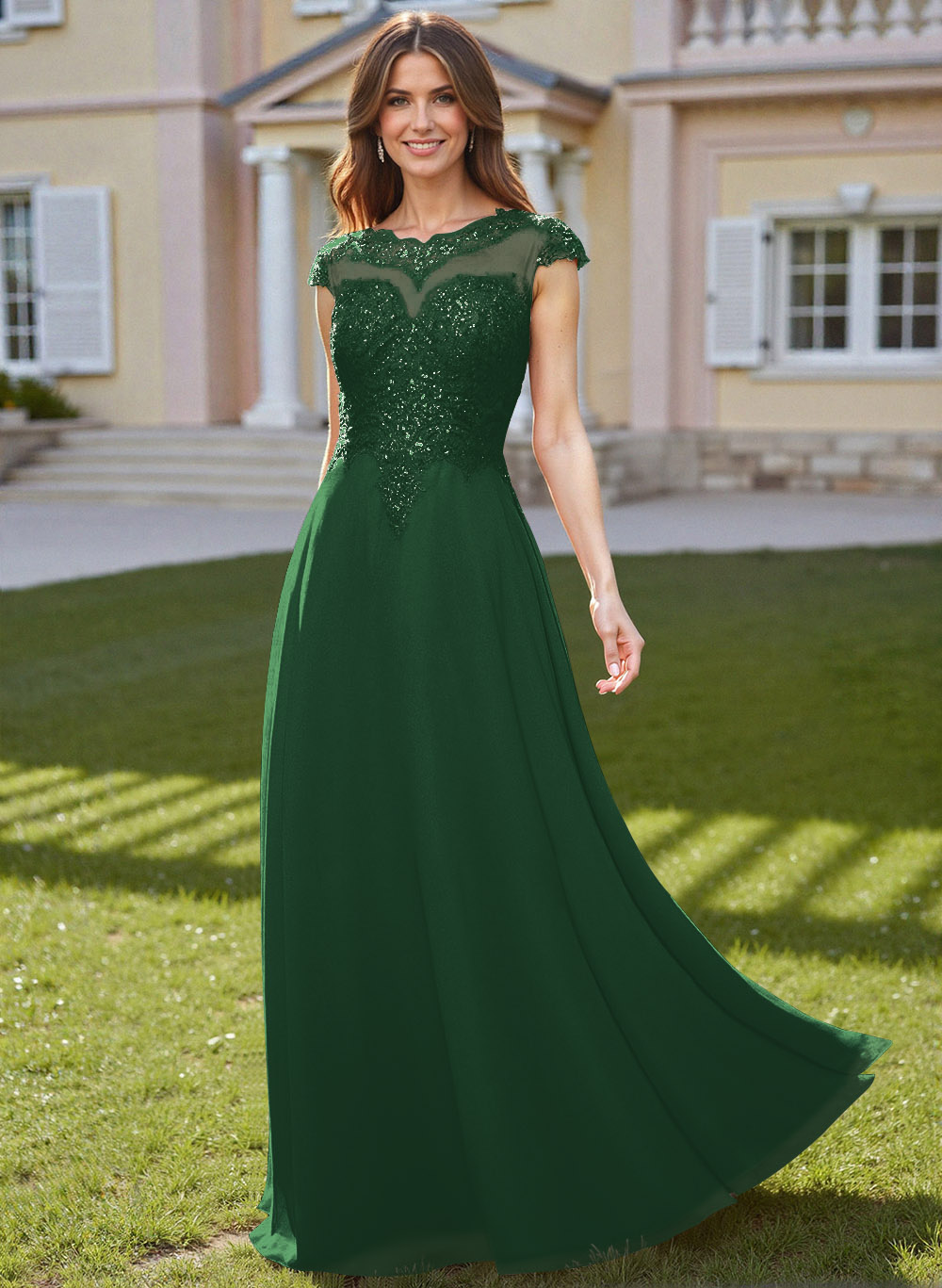 Sheath/Column Scoop Neck Floor-Length Lace/Chiffon Mother Of The Bride Dresses With Appliques Lace