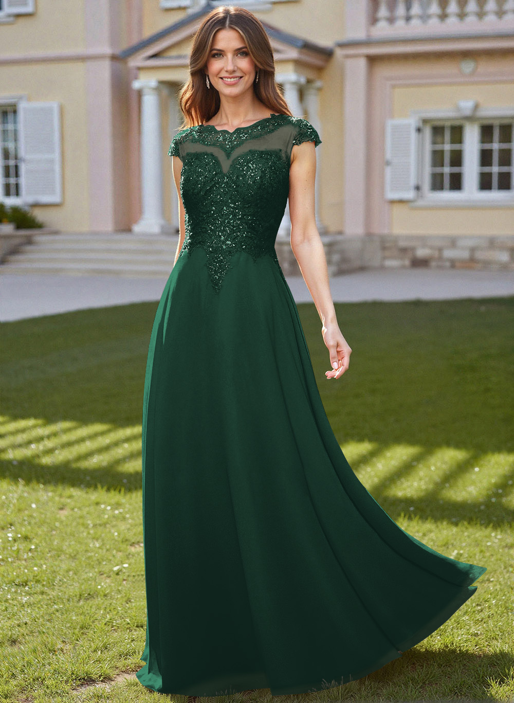 Sheath/Column Scoop Neck Floor-Length Lace/Chiffon Mother Of The Bride Dresses With Appliques Lace