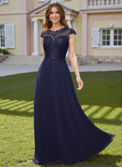 Sheath/Column Scoop Neck Floor-Length Lace/Chiffon Mother Of The Bride Dresses With Appliques Lace