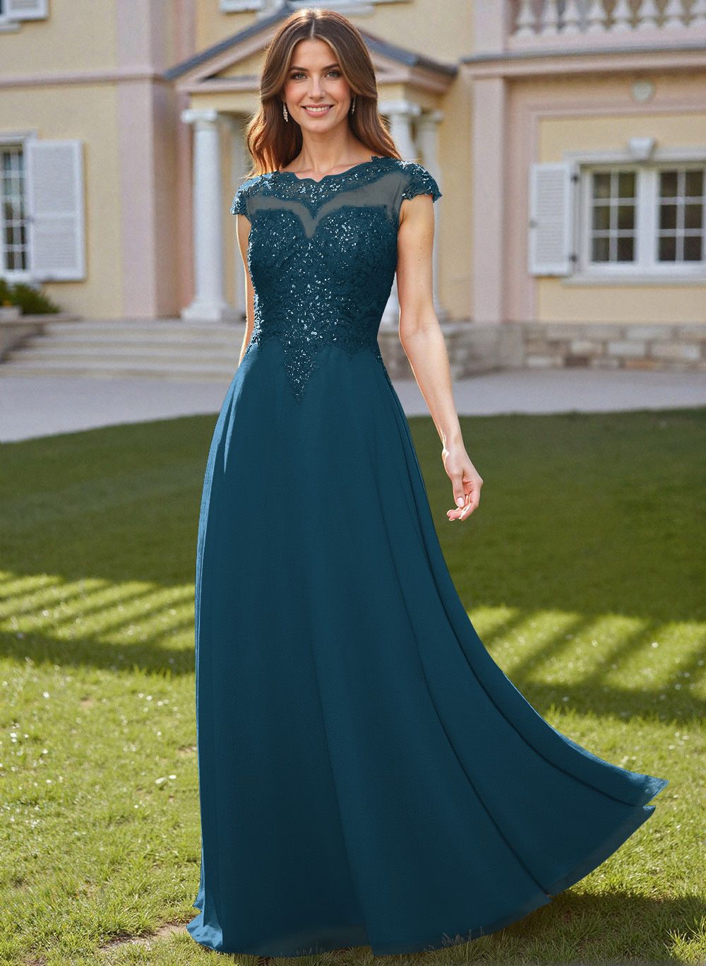 Sheath/Column Scoop Neck Floor-Length Lace/Chiffon Mother Of The Bride Dresses With Appliques Lace