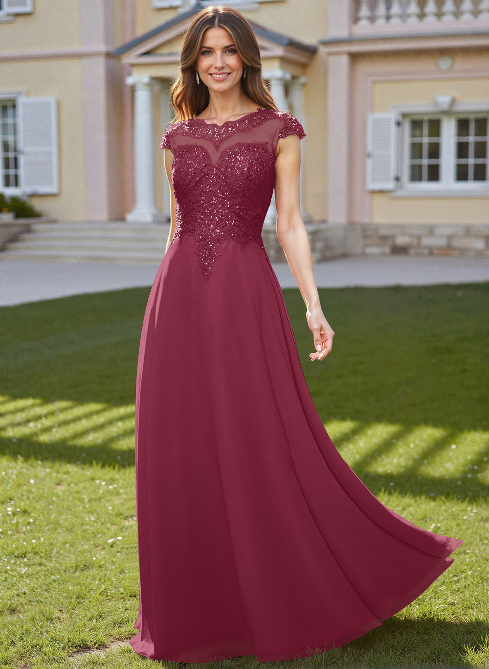 Sheath/Column Scoop Neck Floor-Length Lace/Chiffon Mother Of The Bride Dresses With Appliques Lace