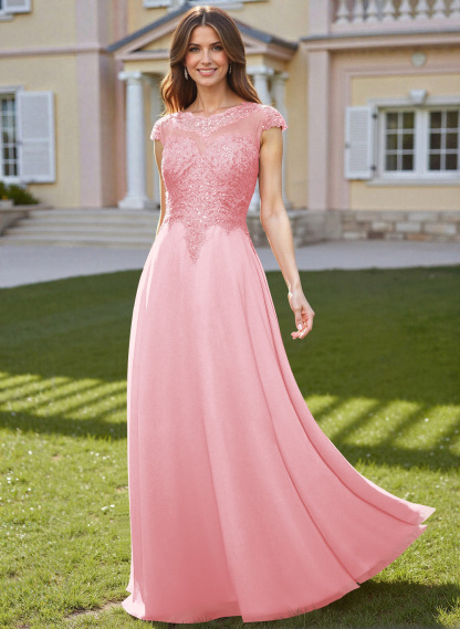 Sheath/Column Scoop Neck Floor-Length Lace/Chiffon Mother Of The Bride Dresses With Appliques Lace