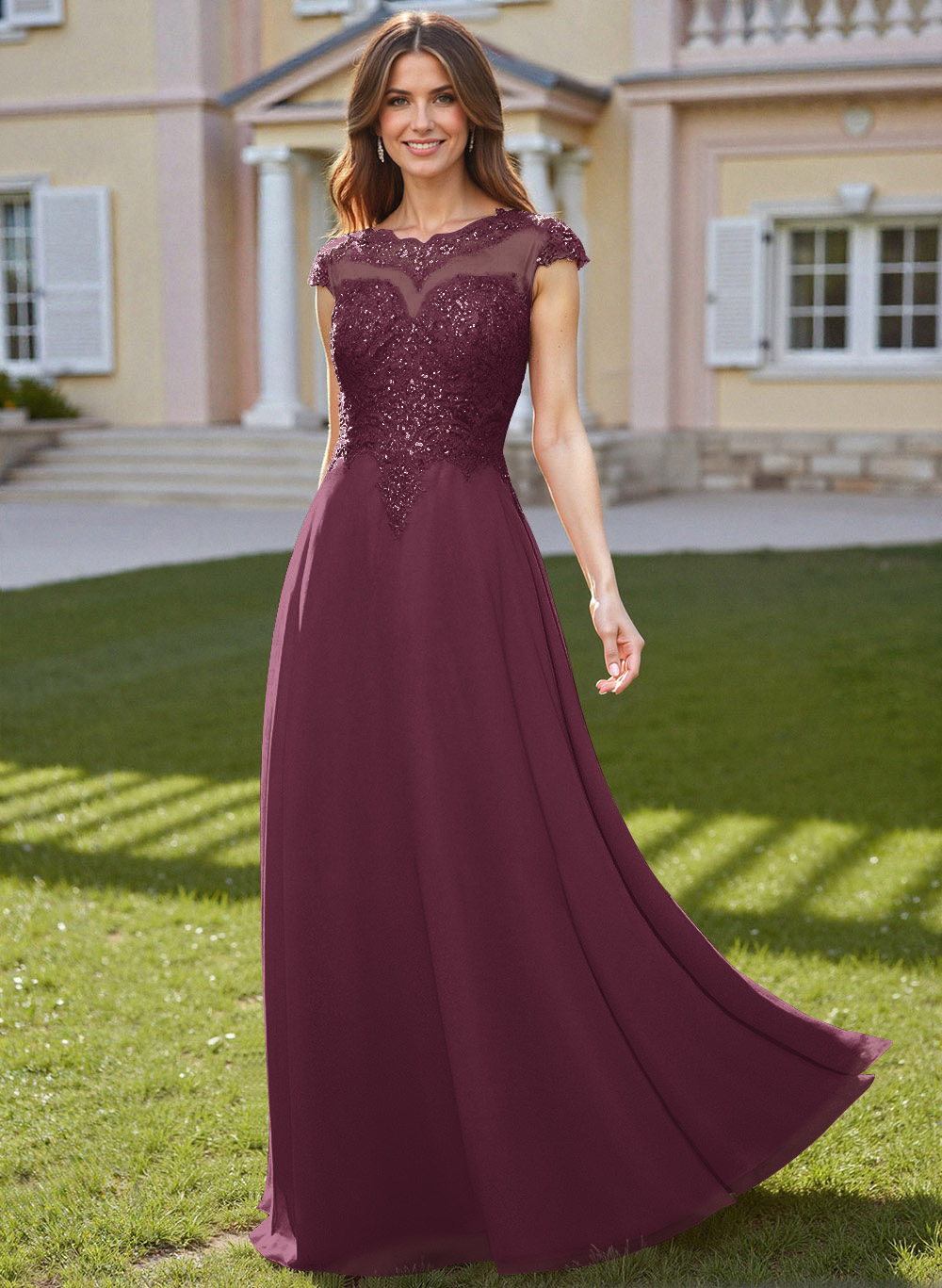 Sheath/Column Scoop Neck Floor-Length Lace/Chiffon Mother Of The Bride Dresses With Appliques Lace