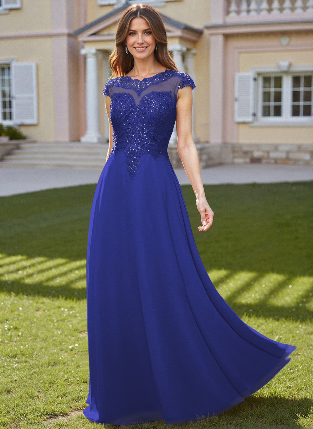 Sheath/Column Scoop Neck Floor-Length Lace/Chiffon Mother Of The Bride Dresses With Appliques Lace