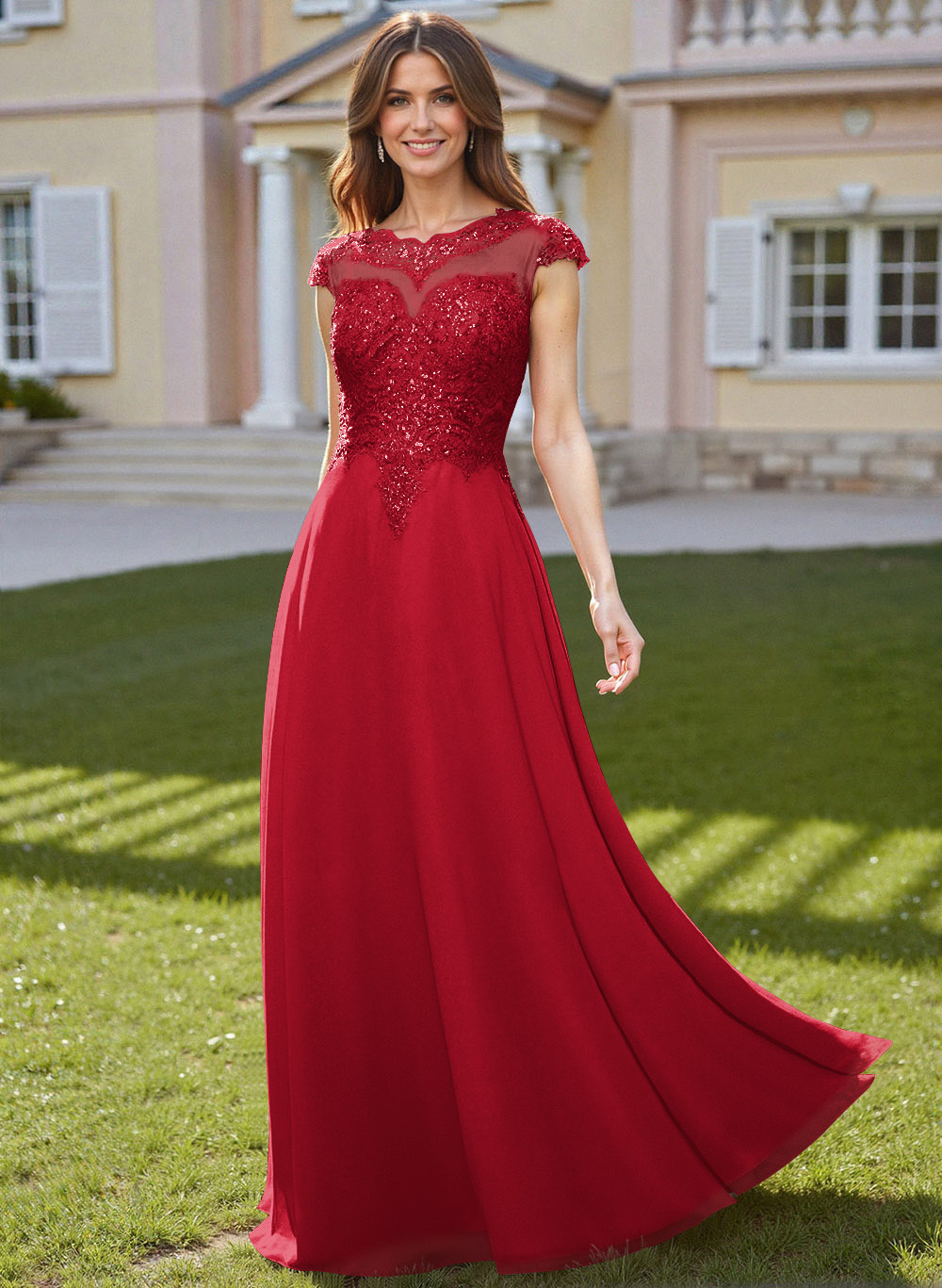 Sheath/Column Scoop Neck Floor-Length Lace/Chiffon Mother Of The Bride Dresses With Appliques Lace