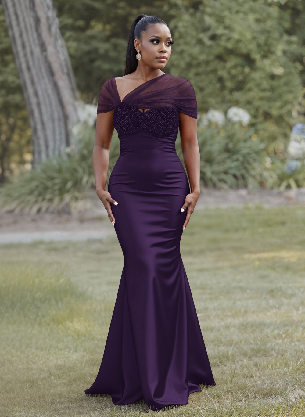 Elegant Trumpet/Mermaid Sweetheart Floor-Length Charmeuse Bridesmaid Dresses With Beading, product image 57