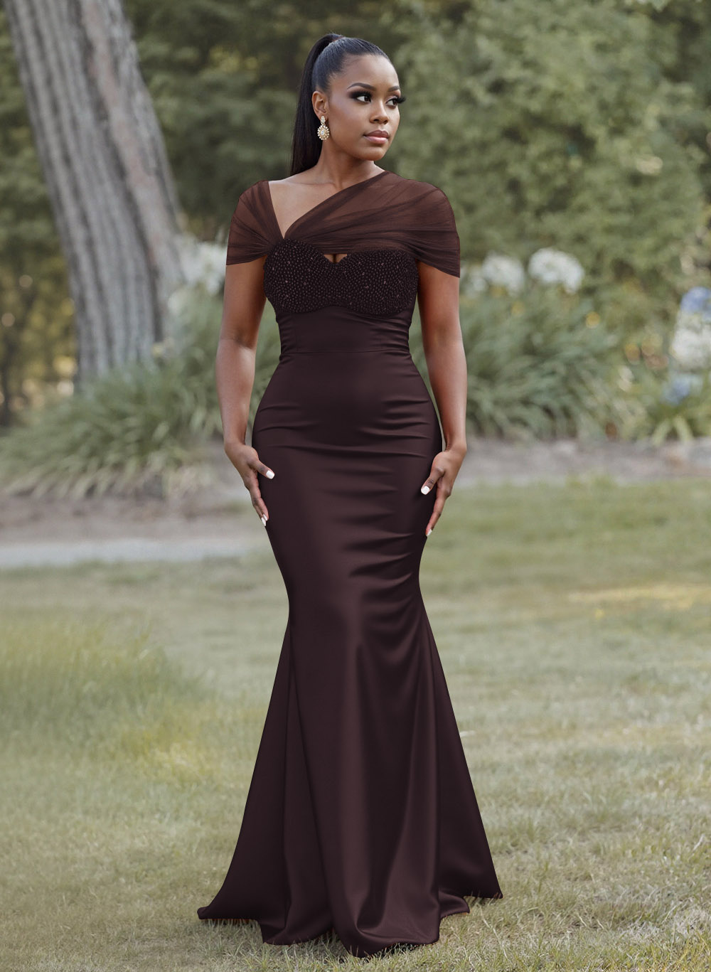 Elegant Trumpet/Mermaid Sweetheart Floor-Length Charmeuse Bridesmaid Dresses With Beading, product image 71