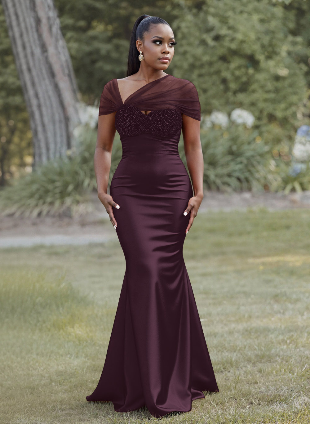 Elegant Trumpet/Mermaid Sweetheart Floor-Length Charmeuse Bridesmaid Dresses With Beading, product image 43