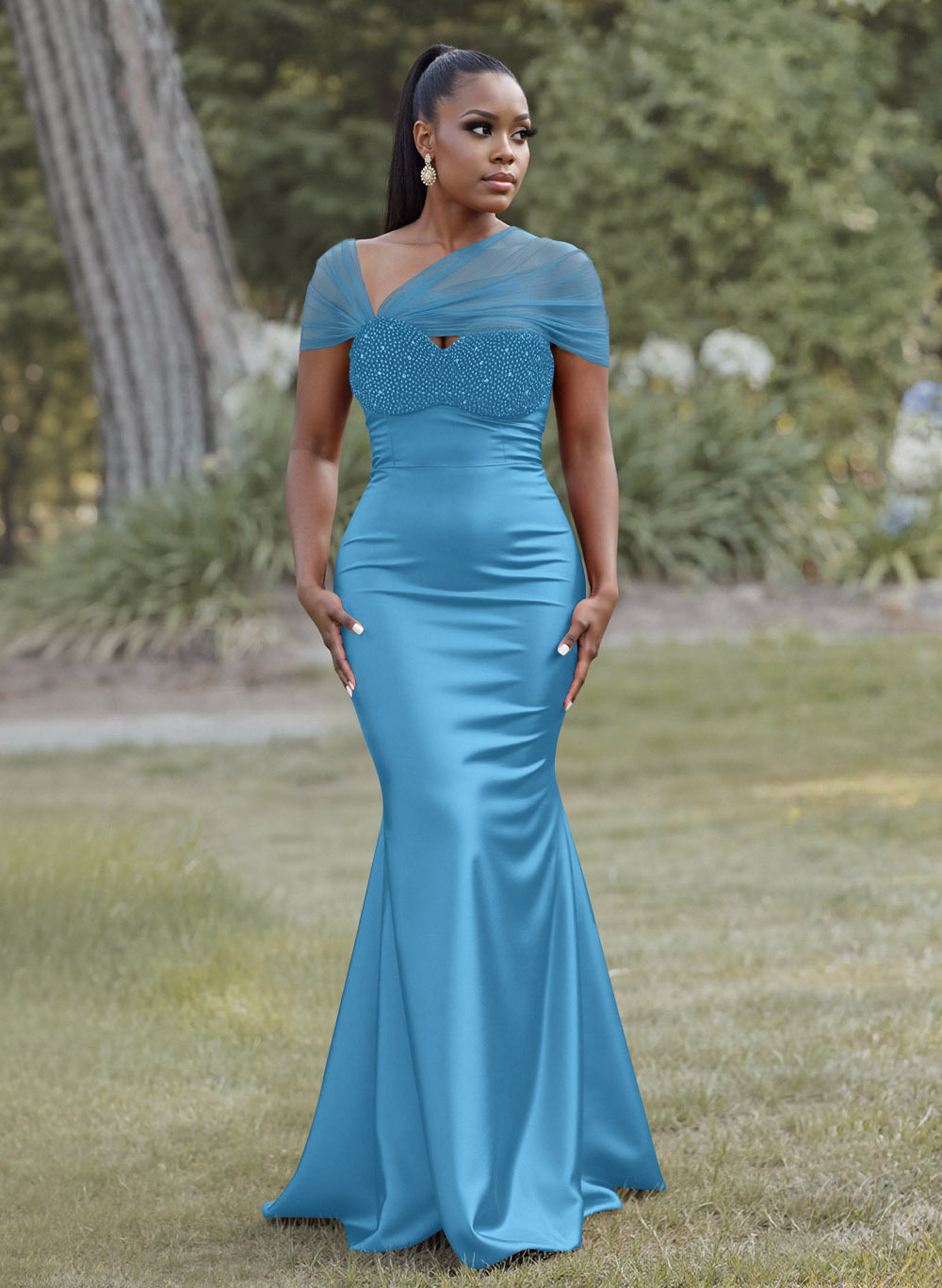 Elegant Trumpet/Mermaid Sweetheart Floor-Length Charmeuse Bridesmaid Dresses With Beading, product image 63