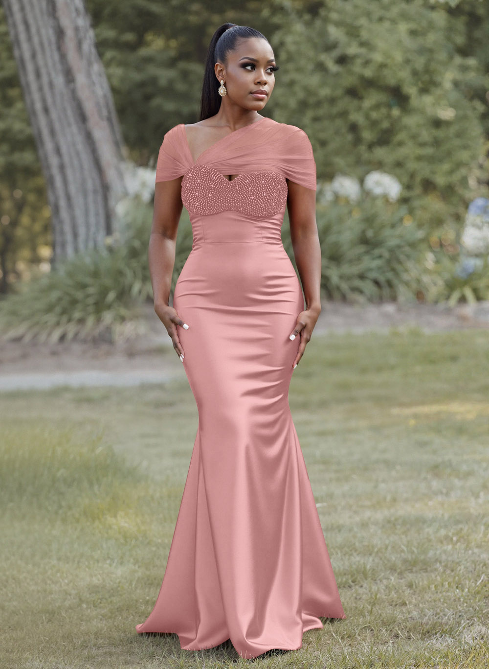 Elegant Trumpet/Mermaid Sweetheart Floor-Length Charmeuse Bridesmaid Dresses With Beading, product image 41
