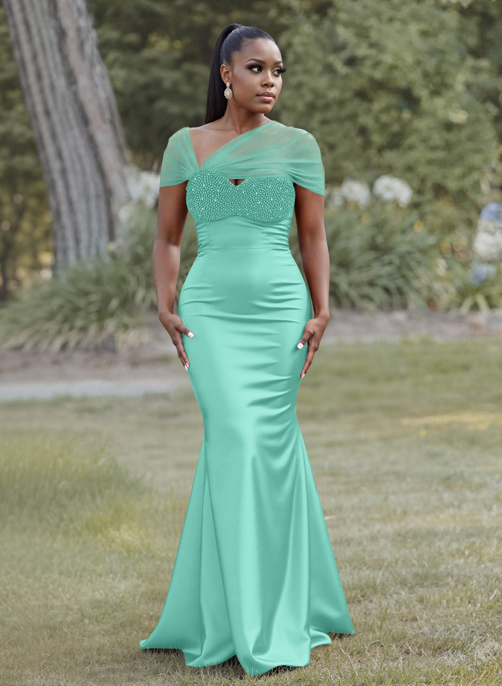 Elegant Trumpet/Mermaid Sweetheart Floor-Length Charmeuse Bridesmaid Dresses With Beading, product image 61