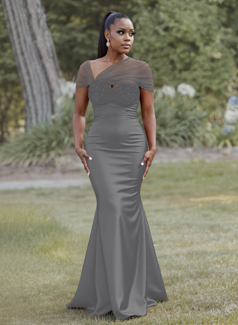 Elegant Trumpet/Mermaid Sweetheart Floor-Length Charmeuse Bridesmaid Dresses With Beading, product image 51