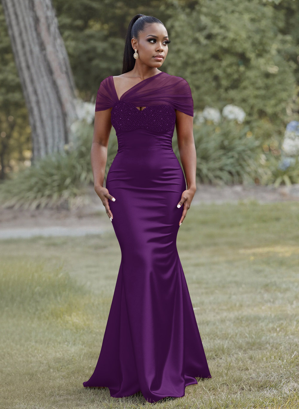 Elegant Trumpet/Mermaid Sweetheart Floor-Length Charmeuse Bridesmaid Dresses With Beading, product image 21