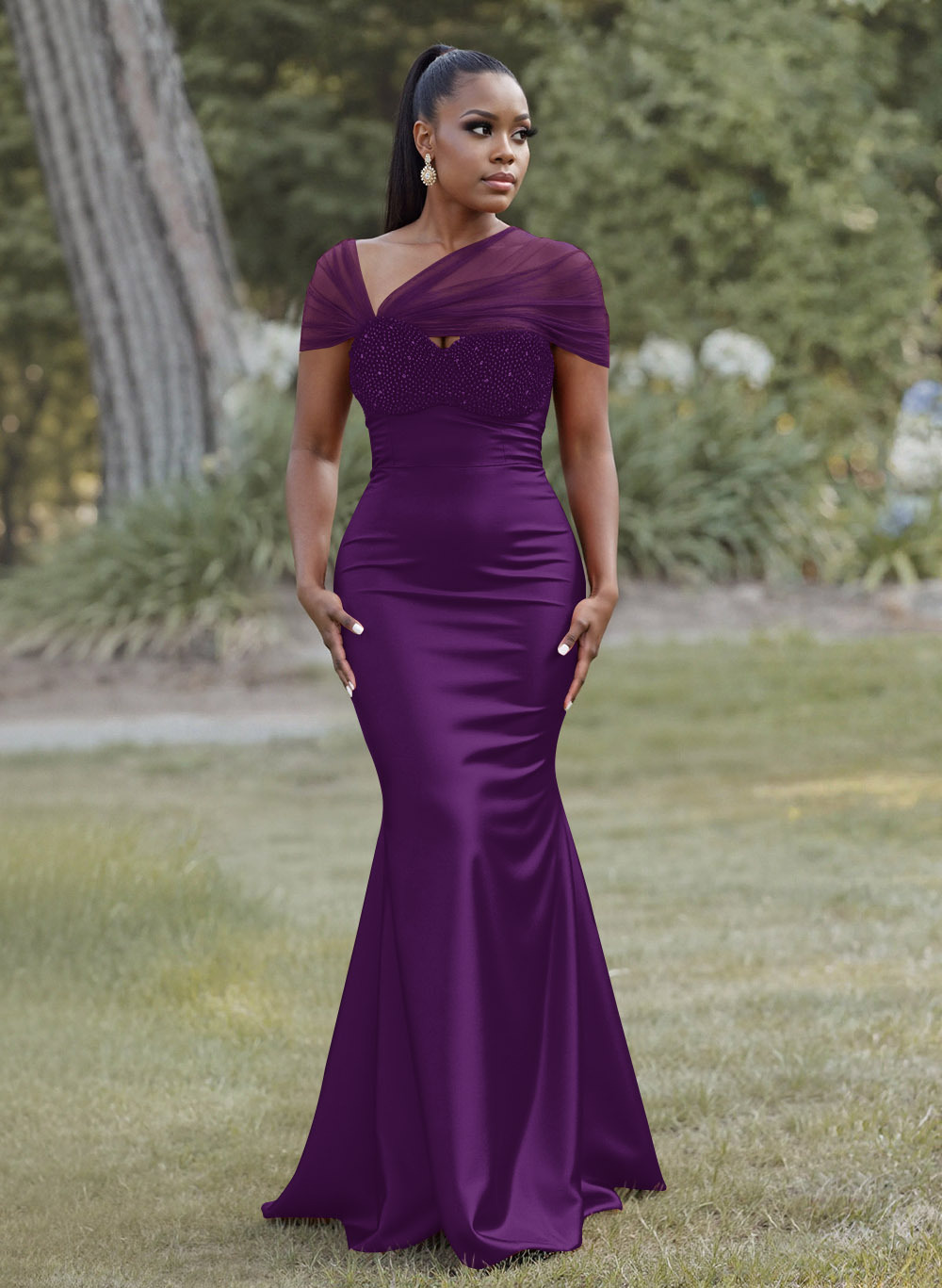 Elegant Trumpet/Mermaid Sweetheart Floor-Length Charmeuse Bridesmaid Dresses With Beading, product image 21