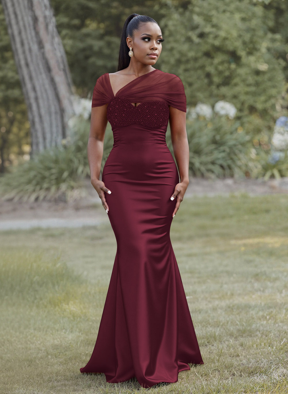 Elegant Trumpet/Mermaid Sweetheart Floor-Length Charmeuse Bridesmaid Dresses With Beading, product image 7