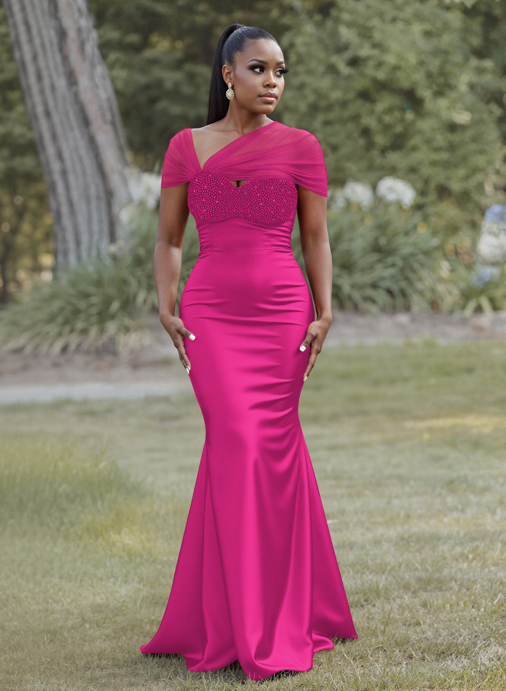 Elegant Trumpet/Mermaid Sweetheart Floor-Length Charmeuse Bridesmaid Dresses With Beading, product image 19