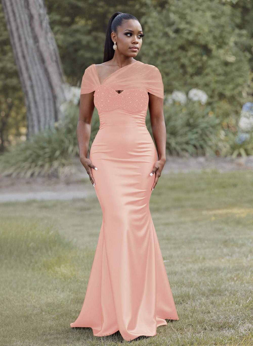 Elegant Trumpet/Mermaid Sweetheart Floor-Length Charmeuse Bridesmaid Dresses With Beading, product image 31
