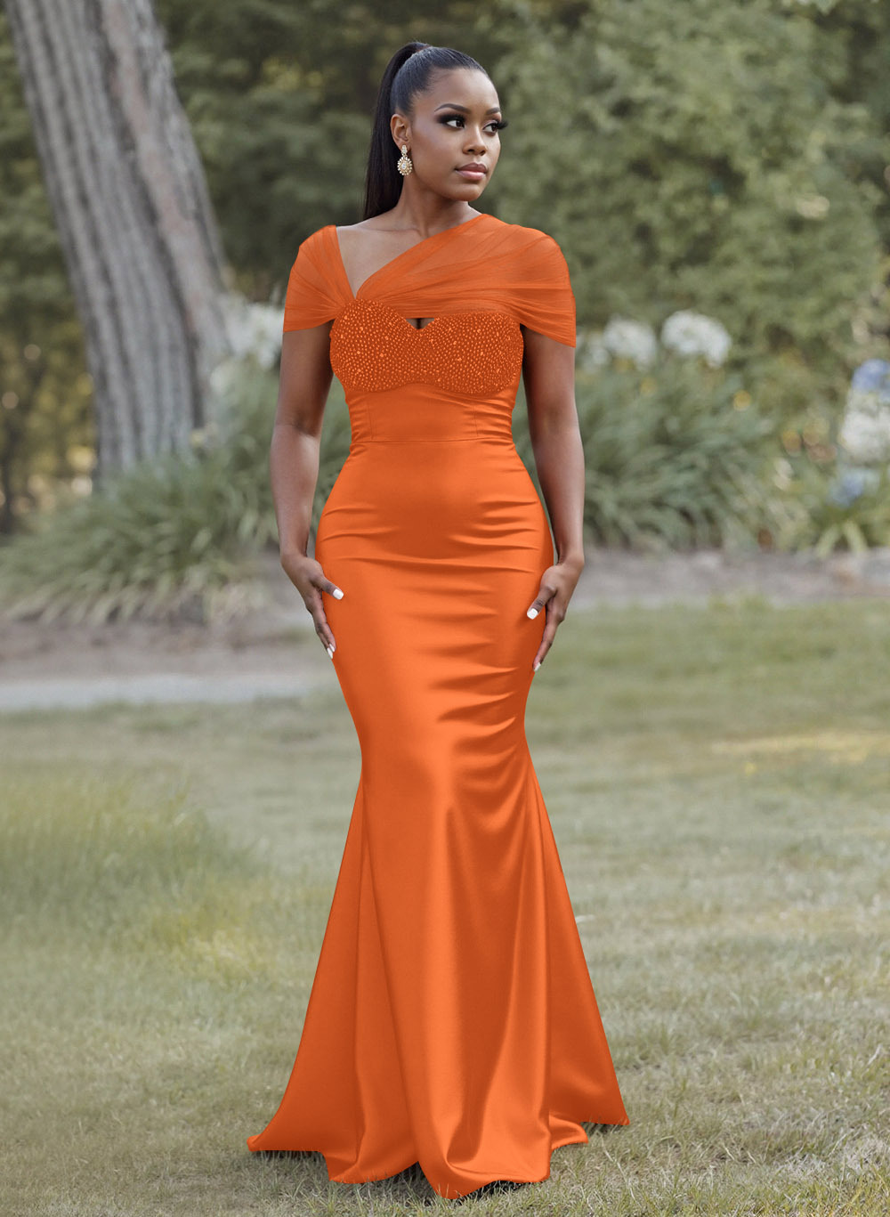 Elegant Trumpet/Mermaid Sweetheart Floor-Length Charmeuse Bridesmaid Dresses With Beading, product image 67