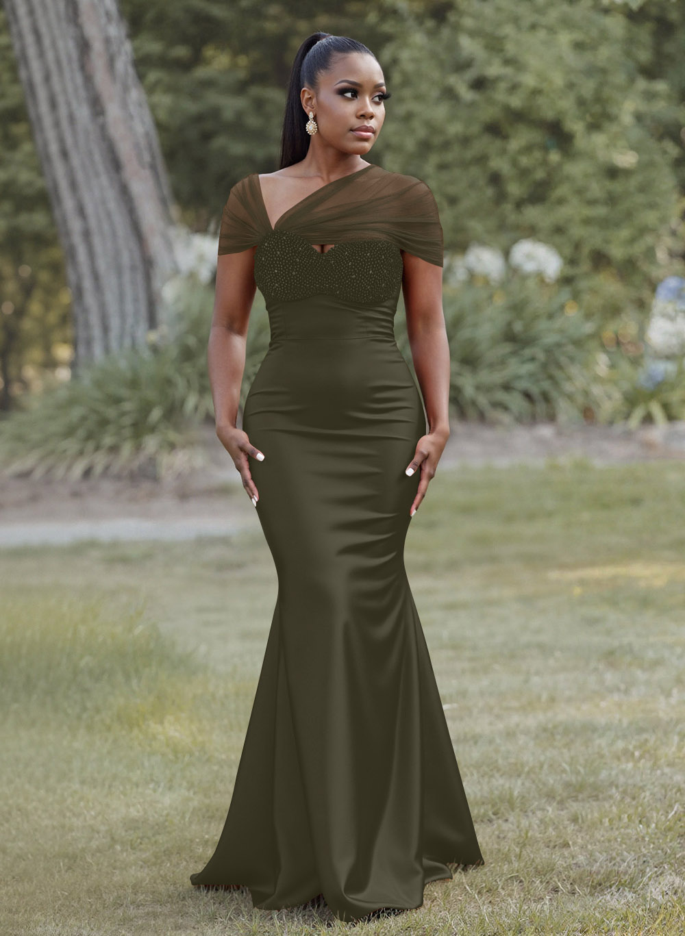 Elegant Trumpet/Mermaid Sweetheart Floor-Length Charmeuse Bridesmaid Dresses With Beading, product image 73