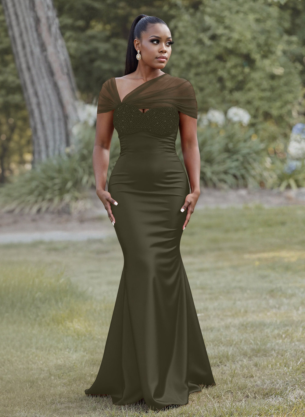 Elegant Trumpet/Mermaid Sweetheart Floor-Length Charmeuse Bridesmaid Dresses With Beading, product image 73