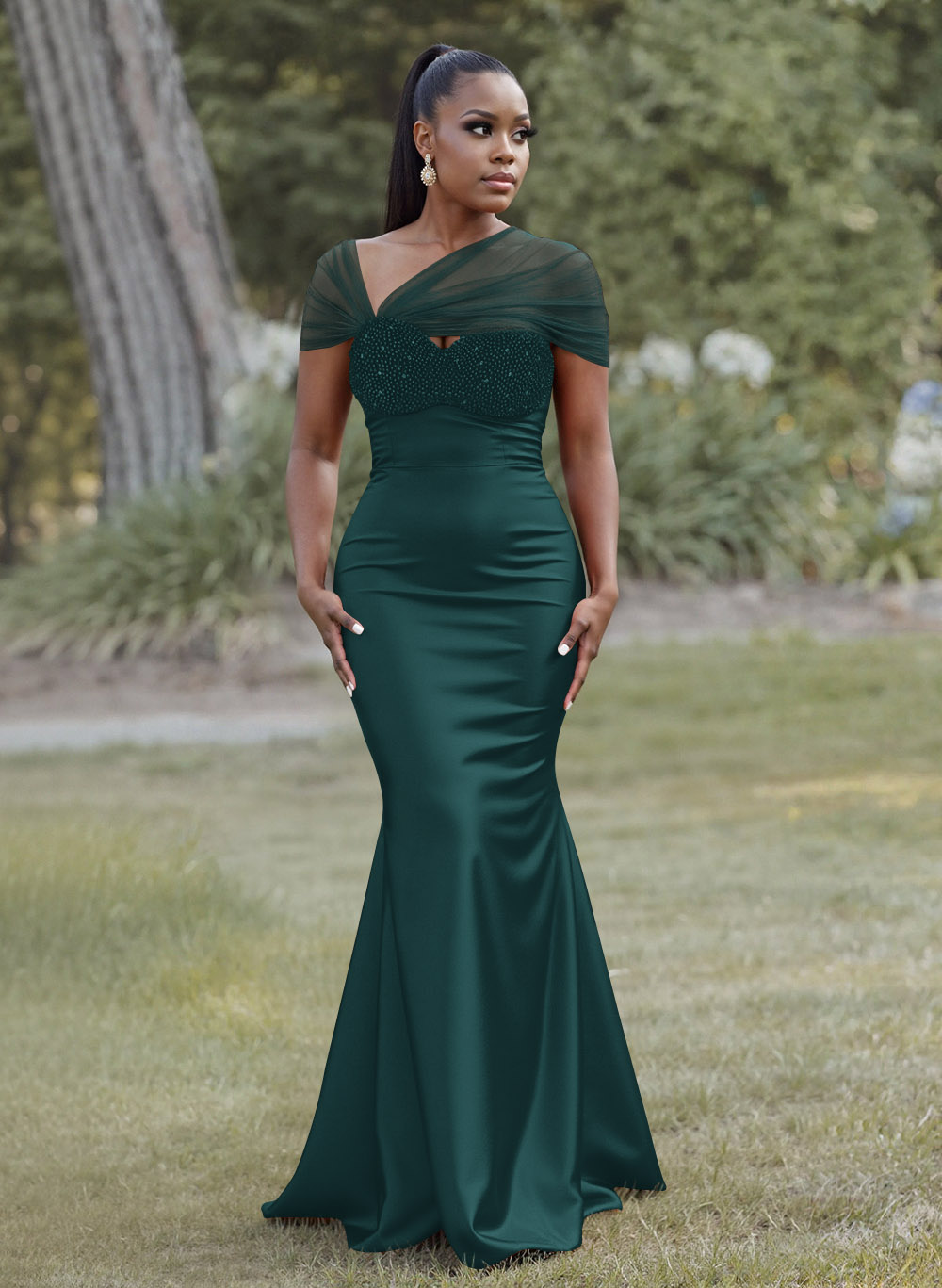 Elegant Trumpet/Mermaid Sweetheart Floor-Length Charmeuse Bridesmaid Dresses With Beading, product image 53
