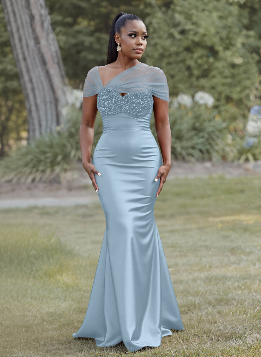 Elegant Trumpet/Mermaid Sweetheart Floor-Length Charmeuse Bridesmaid Dresses With Beading, product image 45
