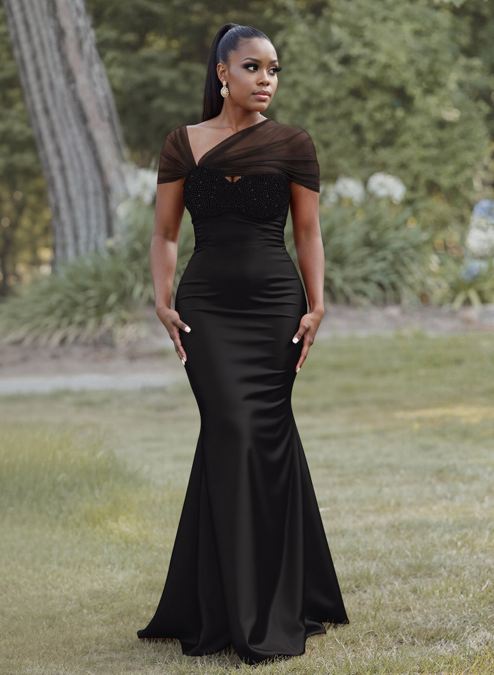 Elegant Trumpet/Mermaid Sweetheart Floor-Length Charmeuse Bridesmaid Dresses With Beading, product image 5