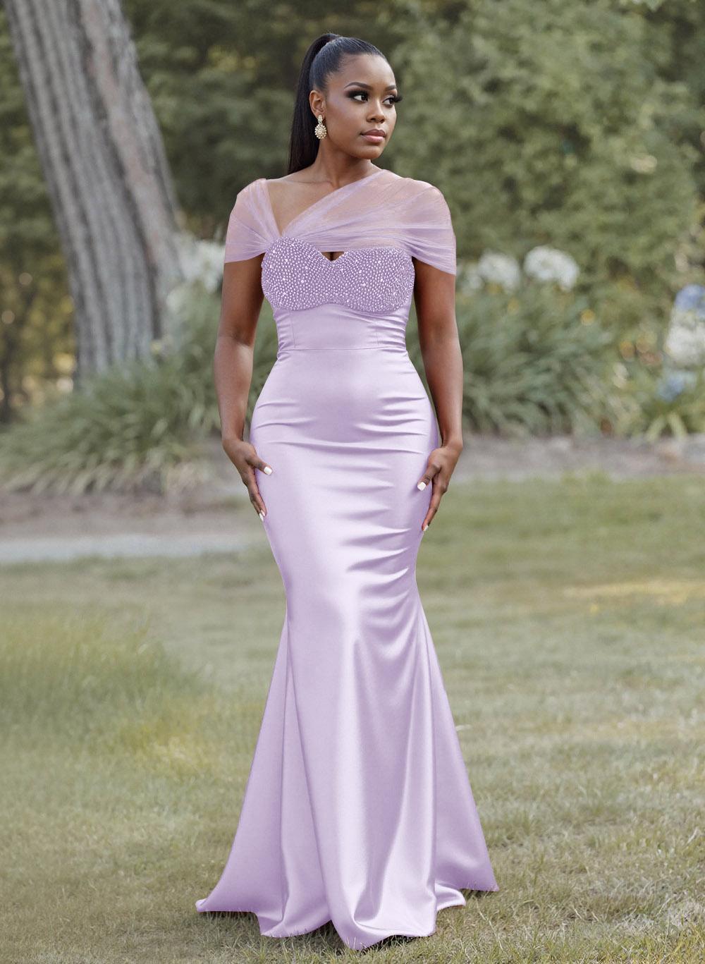 Elegant Trumpet/Mermaid Sweetheart Floor-Length Charmeuse Bridesmaid Dresses With Beading, product image 25