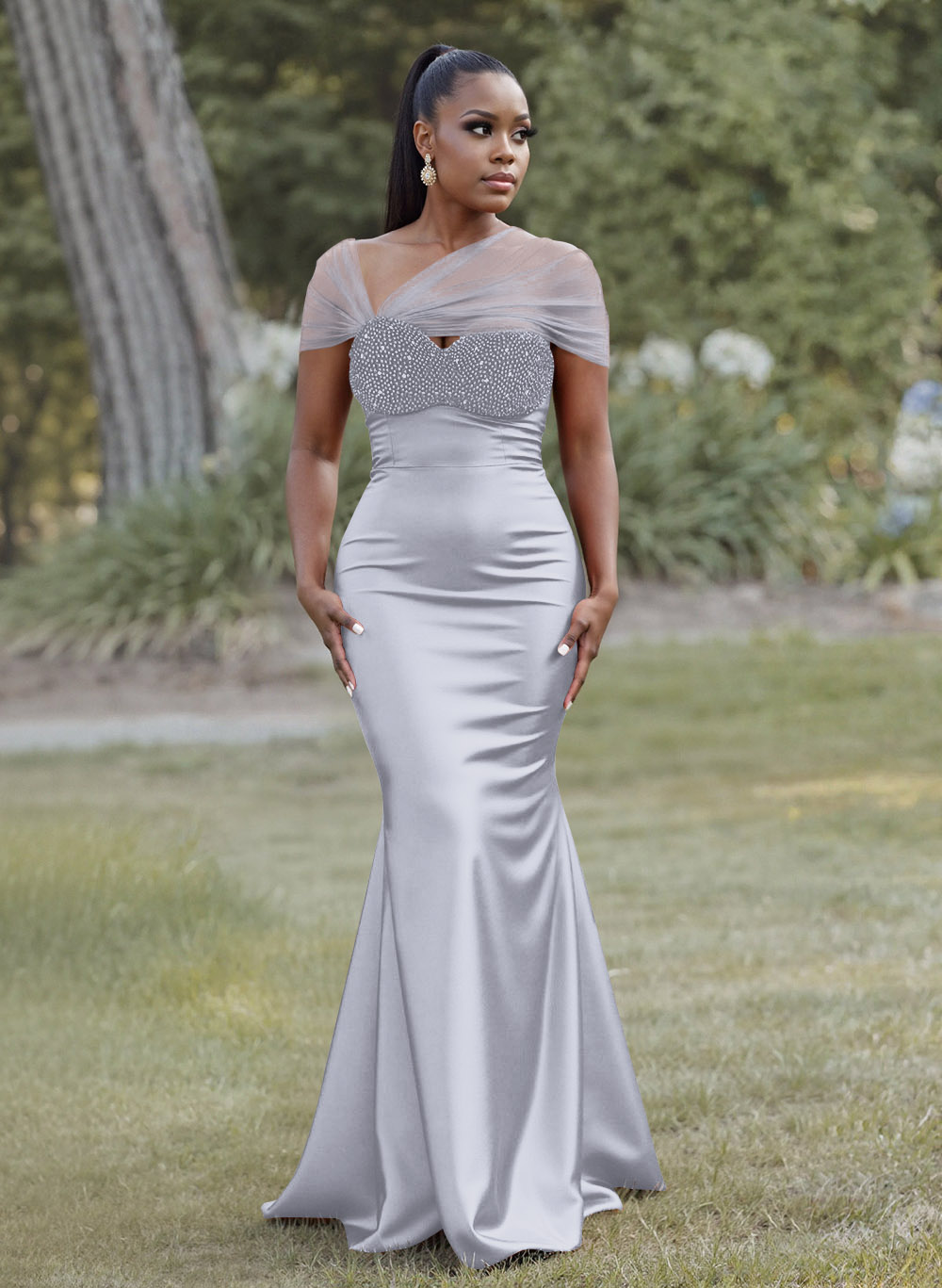 Elegant Trumpet/Mermaid Sweetheart Floor-Length Charmeuse Bridesmaid Dresses With Beading, product image 37